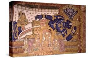 Wall Painting of the God Vishnu Resting on a Snake-null-Stretched Canvas