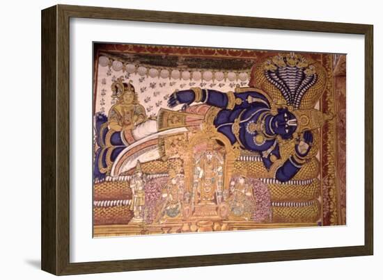 Wall Painting of the God Vishnu Resting on a Snake-null-Framed Giclee Print