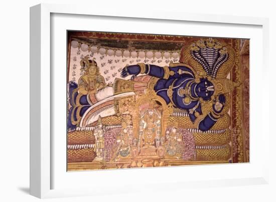 Wall Painting of the God Vishnu Resting on a Snake-null-Framed Giclee Print