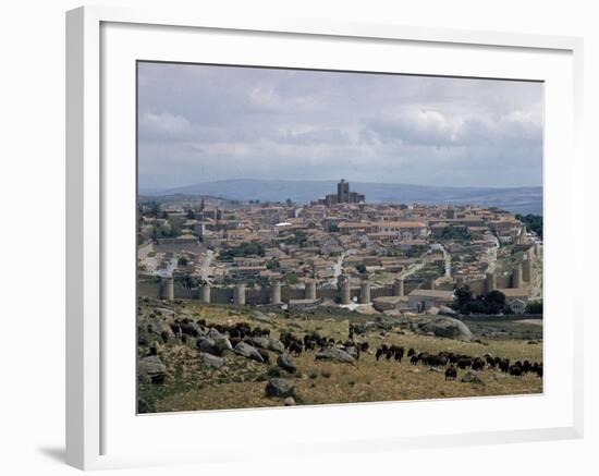 Wall Rebuilt by Alfonso VI in 1090 Ad. includes 9 gate entrances to City, with Cathedral center-Eliot Elisofon-Framed Photographic Print