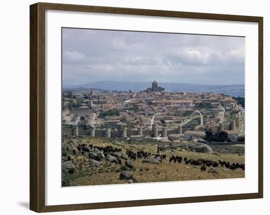 Wall Rebuilt by Alfonso VI in 1090 Ad. includes 9 gate entrances to City, with Cathedral center-Eliot Elisofon-Framed Photographic Print