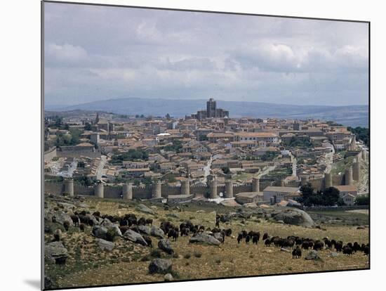 Wall Rebuilt by Alfonso VI in 1090 Ad. includes 9 gate entrances to City, with Cathedral center-Eliot Elisofon-Mounted Photographic Print