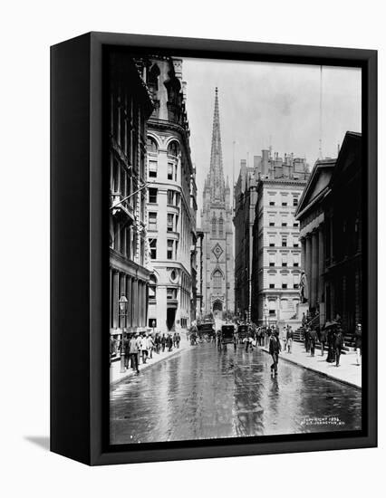 Wall Street and Trinity Church Spire, New York-J.S. Johnston-Framed Stretched Canvas
