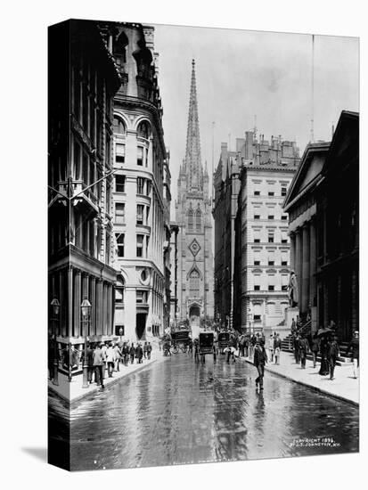 Wall Street and Trinity Church Spire, New York-J.S. Johnston-Stretched Canvas