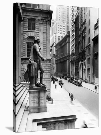 Wall Street Is Virtually Deserted in Front of the US Sub-Treasury Building-null-Stretched Canvas