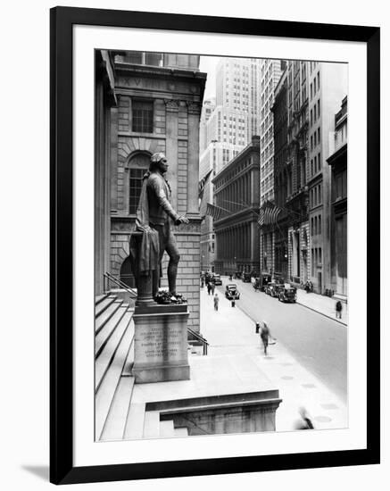 Wall Street Is Virtually Deserted in Front of the US Sub-Treasury Building-null-Framed Photo