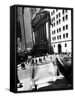 Wall Street Journal Reader across the Street from the New York Stock Exchange Building-null-Framed Stretched Canvas