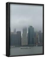 Wall Street office towers with fog and East River boat traffic-Jan Halaska-Framed Photographic Print