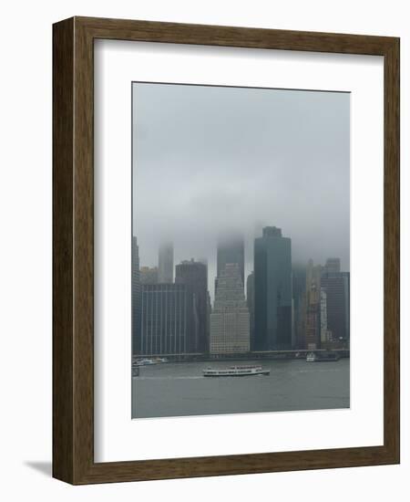 Wall Street office towers with fog and East River boat traffic-Jan Halaska-Framed Photographic Print