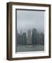 Wall Street office towers with fog and East River boat traffic-Jan Halaska-Framed Photographic Print