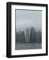 Wall Street office towers with fog and East River boat traffic-Jan Halaska-Framed Photographic Print