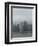 Wall Street office towers with fog and East River boat traffic-Jan Halaska-Framed Photographic Print