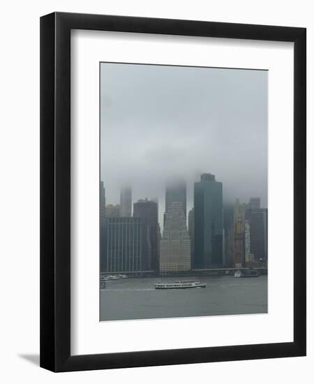 Wall Street office towers with fog and East River boat traffic-Jan Halaska-Framed Photographic Print