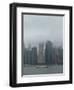 Wall Street office towers with fog and East River boat traffic-Jan Halaska-Framed Photographic Print