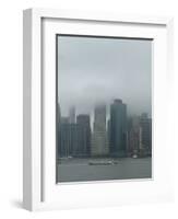 Wall Street office towers with fog and East River boat traffic-Jan Halaska-Framed Photographic Print