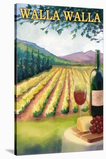 Walla Walla - Vineyard Scene-Lantern Press-Stretched Canvas