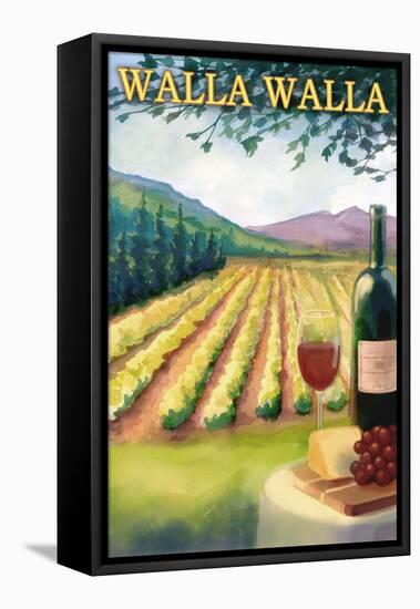 Walla Walla - Vineyard Scene-Lantern Press-Framed Stretched Canvas