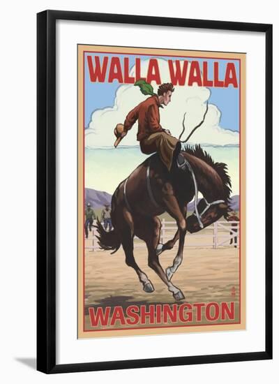 Walla Walla, Washington - Bronco Bucking-Lantern Press-Framed Art Print