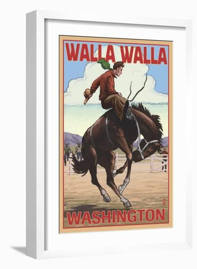 Walla Walla, Washington - Bronco Bucking-Lantern Press-Framed Art Print