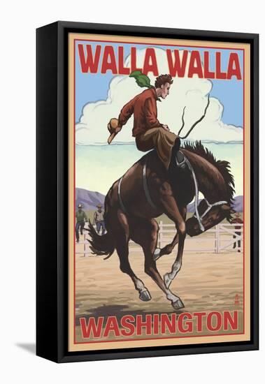 Walla Walla, Washington - Bronco Bucking-Lantern Press-Framed Stretched Canvas