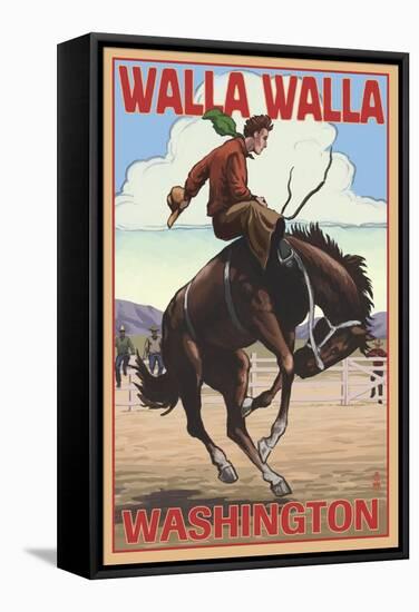 Walla Walla, Washington - Bronco Bucking-Lantern Press-Framed Stretched Canvas