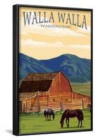 Walla Walla, Washington - Red Barn and Horses-Lantern Press-Framed Art Print