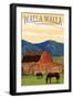 Walla Walla, Washington - Red Barn and Horses-Lantern Press-Framed Art Print