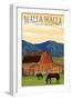 Walla Walla, Washington - Red Barn and Horses-Lantern Press-Framed Art Print