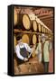 Walla Walla, Washington - Wine Barrels-Lantern Press-Framed Stretched Canvas