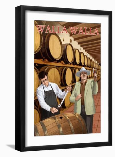 Walla Walla, Washington - Wine Barrels-Lantern Press-Framed Art Print