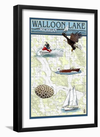 Walloon Lake, Michigan - Nautical Chart-Lantern Press-Framed Art Print