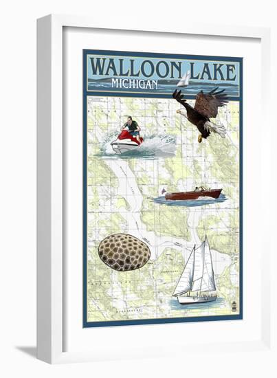 Walloon Lake, Michigan - Nautical Chart-Lantern Press-Framed Art Print