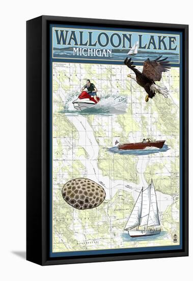 Walloon Lake, Michigan - Nautical Chart-Lantern Press-Framed Stretched Canvas
