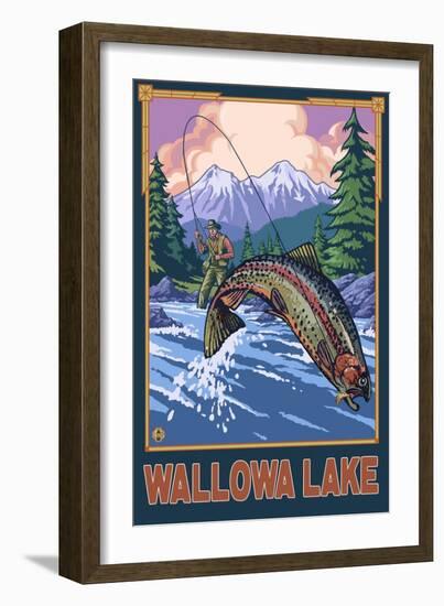Wallowa Lake, Oregon, Angler Fisherman-Lantern Press-Framed Art Print