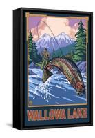 Wallowa Lake, Oregon, Angler Fisherman-Lantern Press-Framed Stretched Canvas