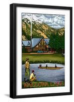 Wallowa Lake, Oregon, View of the Lodge and Lake-Lantern Press-Framed Art Print