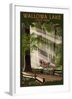 Wallowa Lake State Park, Oregon - Deer and Fawn-Lantern Press-Framed Art Print