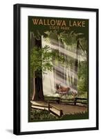 Wallowa Lake State Park, Oregon - Deer and Fawn-Lantern Press-Framed Art Print