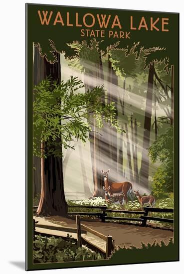 Wallowa Lake State Park, Oregon - Deer and Fawn-Lantern Press-Mounted Art Print