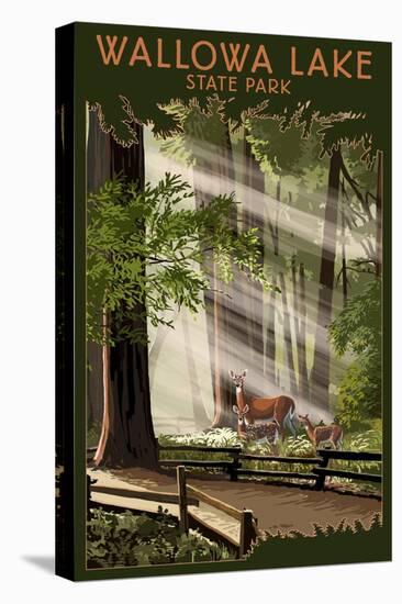 Wallowa Lake State Park, Oregon - Deer and Fawn-Lantern Press-Stretched Canvas