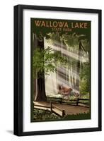 Wallowa Lake State Park, Oregon - Deer and Fawn-Lantern Press-Framed Art Print