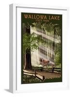 Wallowa Lake State Park, Oregon - Deer and Fawn-Lantern Press-Framed Art Print