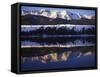 Wallowa Range reflects in lake, Wallowa Lake, Oregon, USA-Charles Gurche-Framed Stretched Canvas