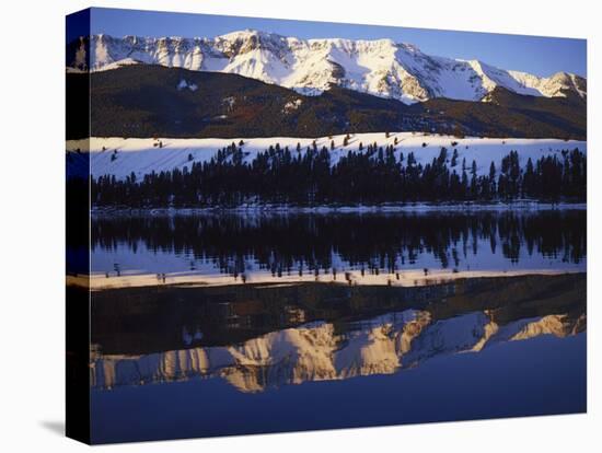 Wallowa Range reflects in lake, Wallowa Lake, Oregon, USA-Charles Gurche-Stretched Canvas