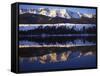 Wallowa Range reflects in lake, Wallowa Lake, Oregon, USA-Charles Gurche-Framed Stretched Canvas