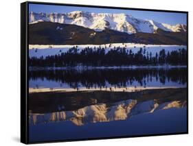 Wallowa Range reflects in lake, Wallowa Lake, Oregon, USA-Charles Gurche-Framed Stretched Canvas