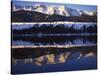 Wallowa Range reflects in lake, Wallowa Lake, Oregon, USA-Charles Gurche-Stretched Canvas