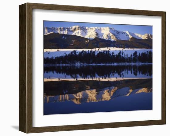Wallowa Range reflects in lake, Wallowa Lake, Oregon, USA-Charles Gurche-Framed Premium Photographic Print