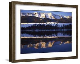Wallowa Range reflects in lake, Wallowa Lake, Oregon, USA-Charles Gurche-Framed Premium Photographic Print
