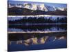 Wallowa Range reflects in lake, Wallowa Lake, Oregon, USA-Charles Gurche-Stretched Canvas